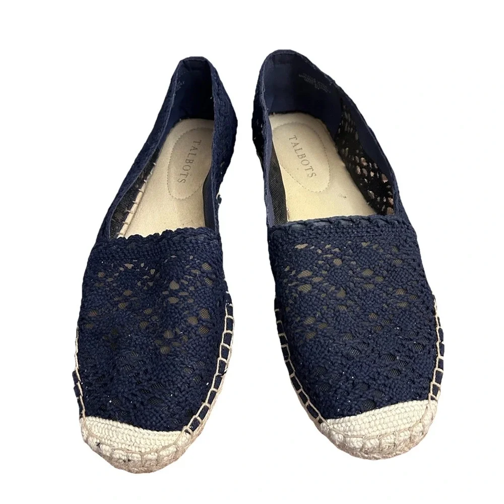Talbots Women's Izzy Blue Crochet Espadrille Shoes Size 9 EUC Boho Cottage Fairy
